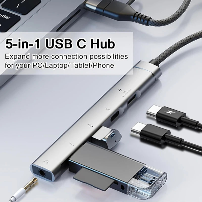 USB+Type-C To 3.5mm Audio Adapter OTG USB hub to Laptop Universal Computer Docking Station Splitter, for pc multiport Adapter Oasis Select