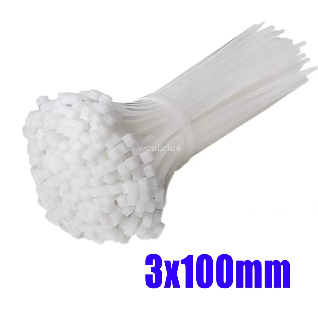 100-1000Pcs Wholesale Plastic Nylon CableTies Self-locking Cord Straps Adjustable Cables Fastening Loop Home Office Wire Zip Tie Oasis Select White-3x100mm 300pcs