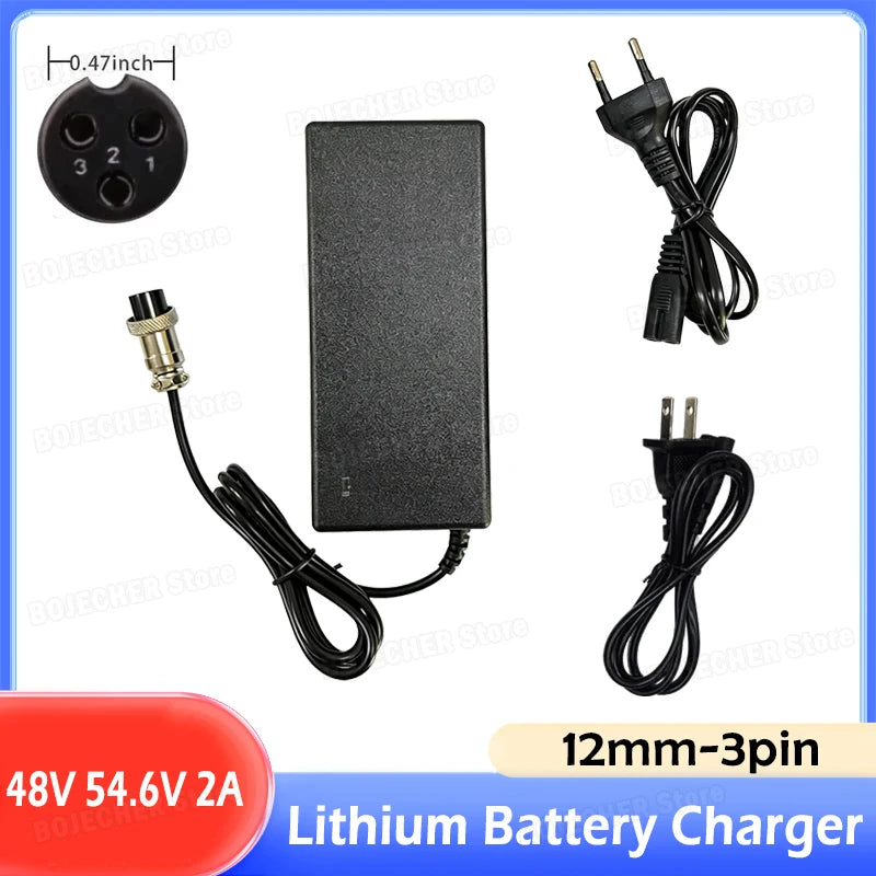 48V 54.6V 2A Lithium Battery Charger With 12mm-3pin Connector For Kugoo M4/M4 Pro,Smartgyro Speedway, Urbetter,Hitway H5/H5 Pro Oasis Select