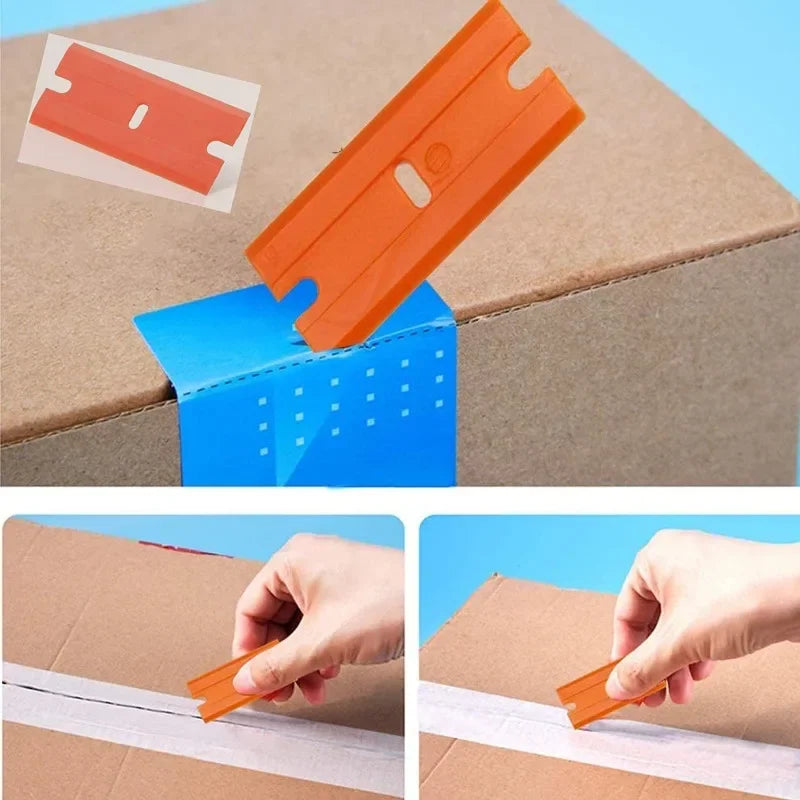 100 Pieces Two Cutting Plastic Razor Blade Label Clean Razor Glue Remover Window Glass Clean Scraper Car Wrap Sticker Squeegee Oasis Select