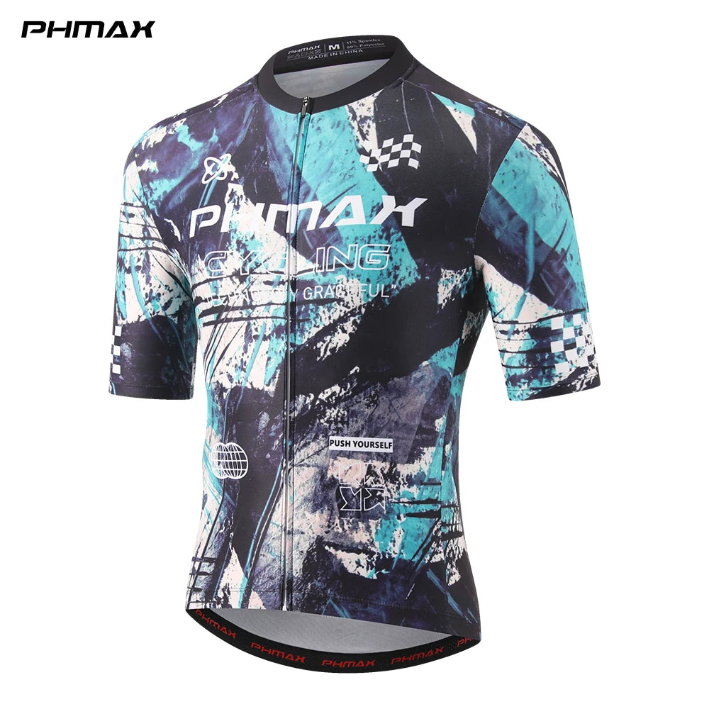 PHMAX Men Mountain Bike Jersey Short Sleeve Cycling Jerseys with 3 Pockets Cycling Racing Jersey Full-Zip Design Biking Clothing Oasis Select PM-DY-44101 L