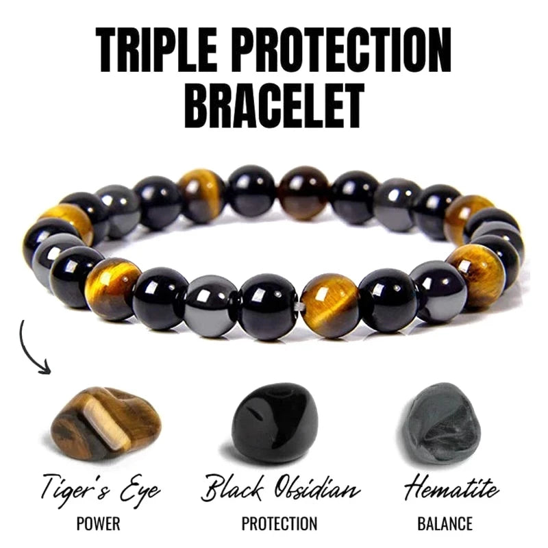 1 Natural Black Obsidian Hematite Tiger Eye Bead Bracelet For Men Magnetic Health Protection For Women Soul Jewelry Oasis Select