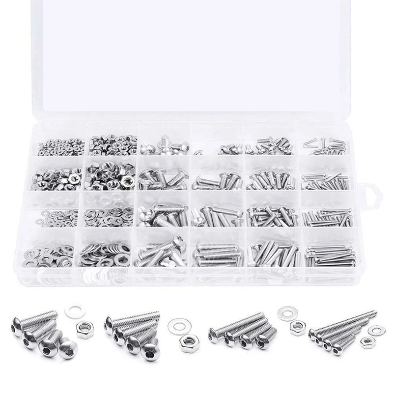 Stainless Steel Screw Button Round Pan Head Screws Hexagon Socket Screw Bolt Nut Washer Set Box Kit Hexagon Socket Screw Oasis Select Silver CN