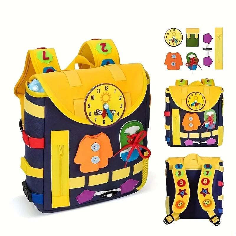 Develop Fine Motor Skills & Basic Life Skills with Busy Board Toddler Backpack - Learn To Tie Shoes Kids Toy for Girls Boys Oasis Select
