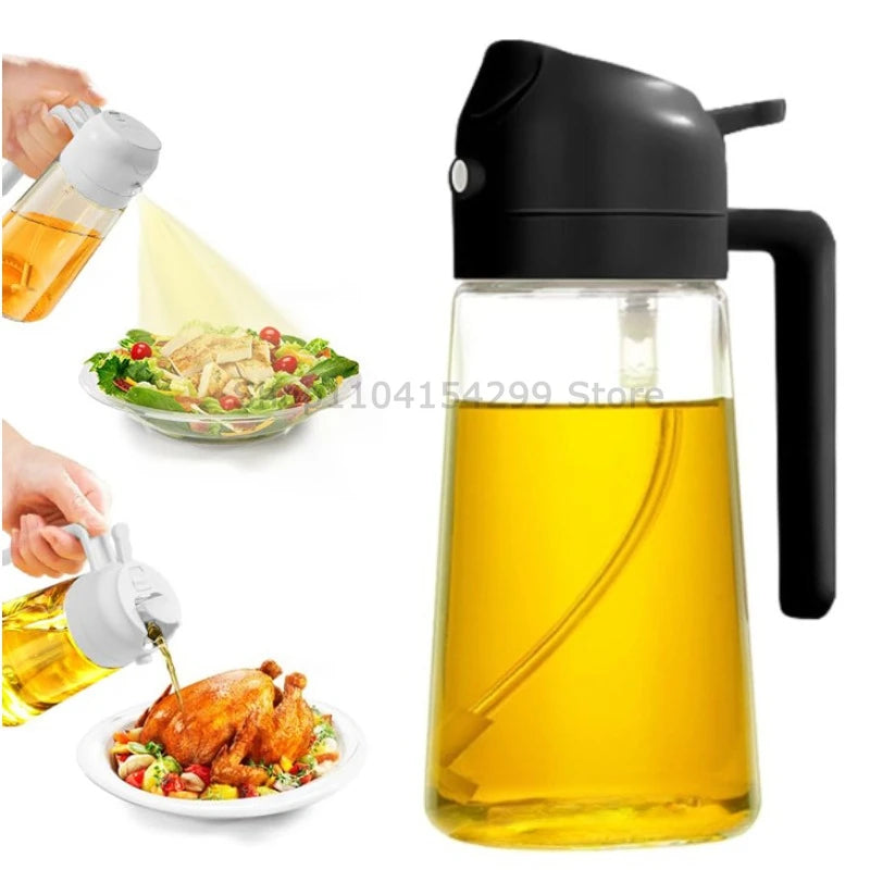 2-in-1 Oil Sprayer Dispenser Olive Oil Dispenser Oil Spray Bottle Plastic Spray Bottle for Cooking Air Fryer BBQ Baking Salad Oasis Select black(transparent)