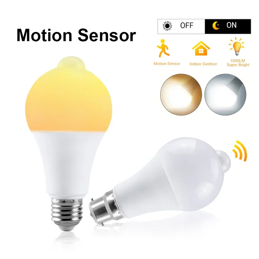 E27 B22 LED Motion Sensor Light Bulb 12W 15W 18W 20W Smart Bulb PIR Auto ON/OFF Night Light For Stairs Garage Bedroom Hallway Oasis Select