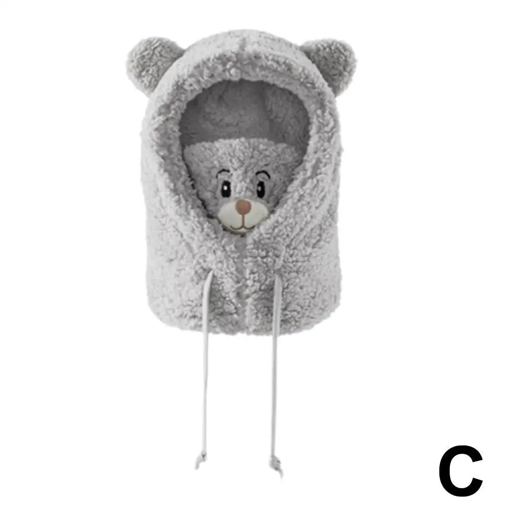 2025NEW Winter Cartoon Hat With Mask Bear Lamb Beanie Hats Warm Thickened Ear Protection Beanies for Women Girl Kawaii Oasis Select C