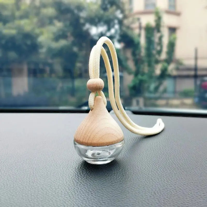 2Pcs Empty Glass Essential Oil Vial With Wooden Cap Car Hanging Perfume Diffuser Bottle For Auto Rearview Mirror Decoration Oasis Select