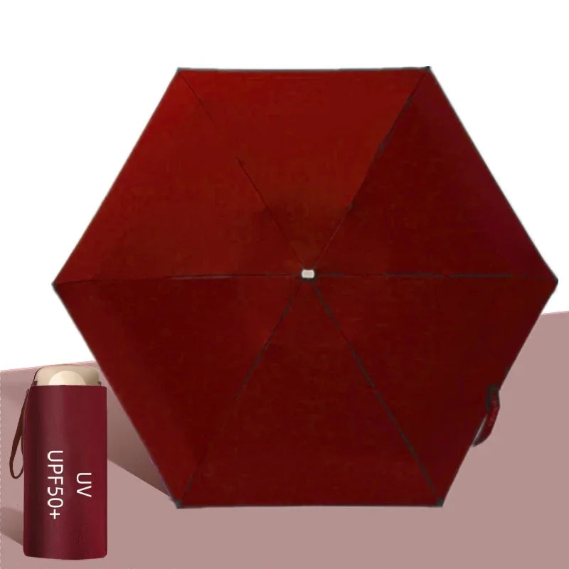 UPF50+ Umbrella Mini Pocket Sun Shade Umbrella Portable Vinyl Folding Rain Travel Umbrella UV Protection Parasol Capsule Oasis Select Burgundy 6K Aluminum