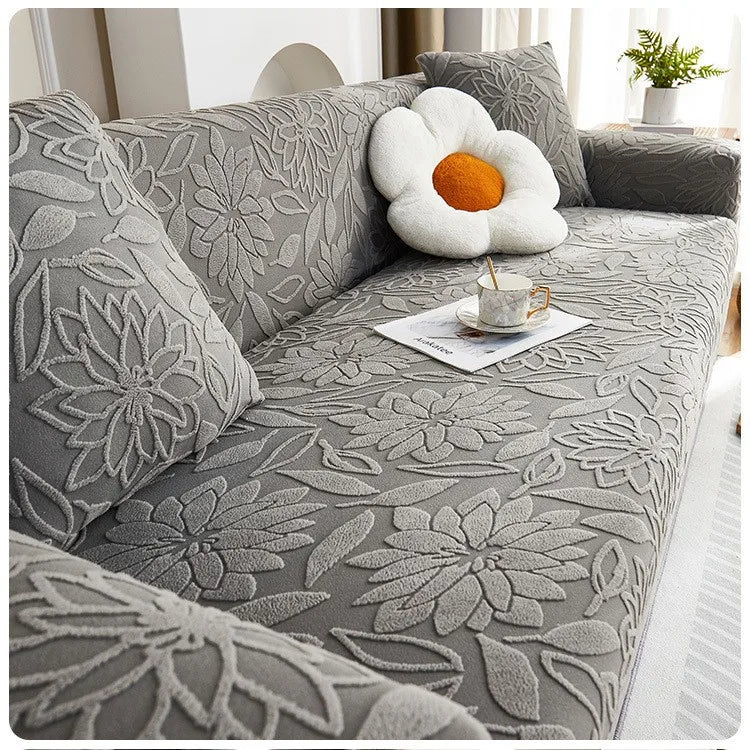 New Jacquard Velvet Elastic Sofa Cover All-season Universal Cat Scratch and Dust-proof Sofa Cover Oasis Select dark gray 5 people 305-360cm