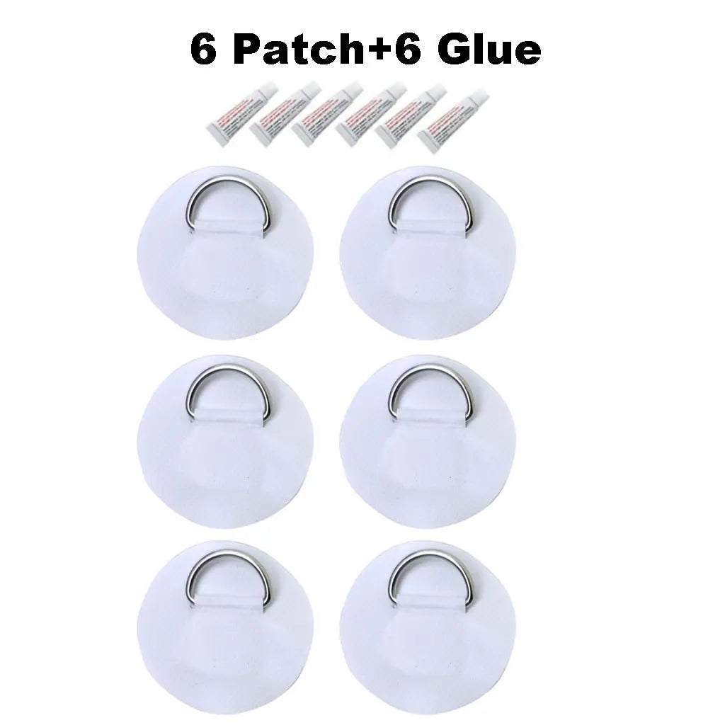 6.5CM D-Ring Patch for Inflatable Boat Kayak Dinghy SUP D-Ring PVC Patch Stand-Up Paddleboard Canoe Rafting Rope Ring Patch Oasis Select 6 White 6 glue