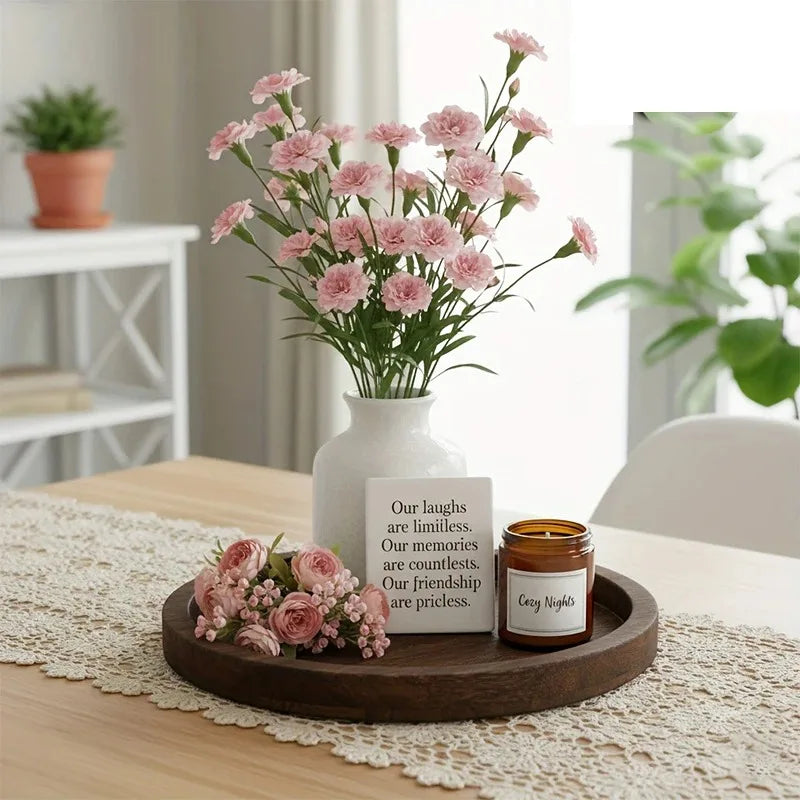 Rustic Round Wooden Serving Tray Decorative Ottoman Tray for Candles Vases & Table Centerpieces Home Decor Oasis Select