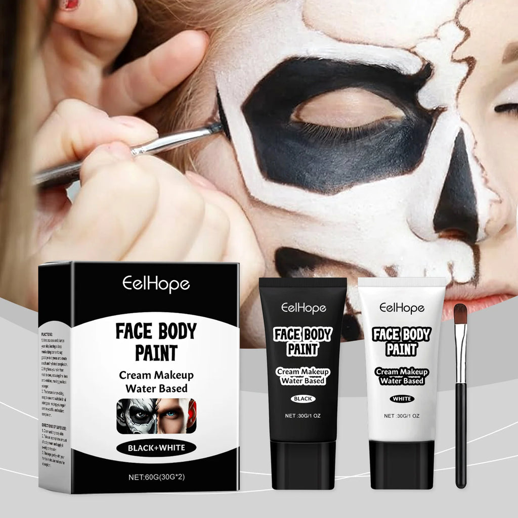 Eelhope White & Black Face Body Paint – Halloween Cosplay Kit Face & Body Paint Oasis Select