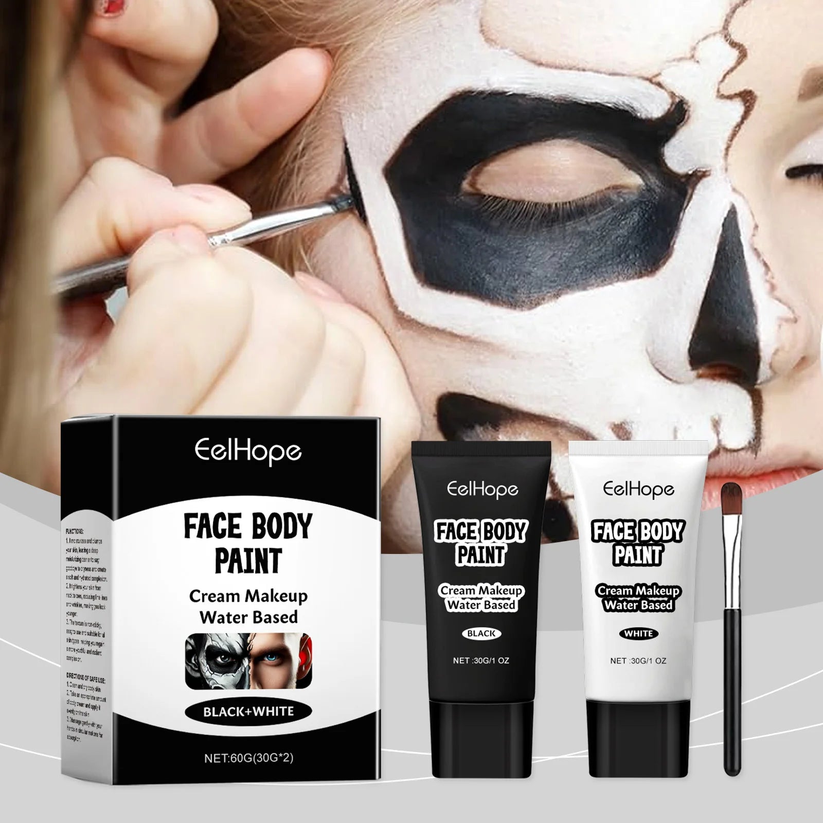 Eelhope White & Black Face Body Paint – Halloween Cosplay Kit Face & Body Paint Oasis Select