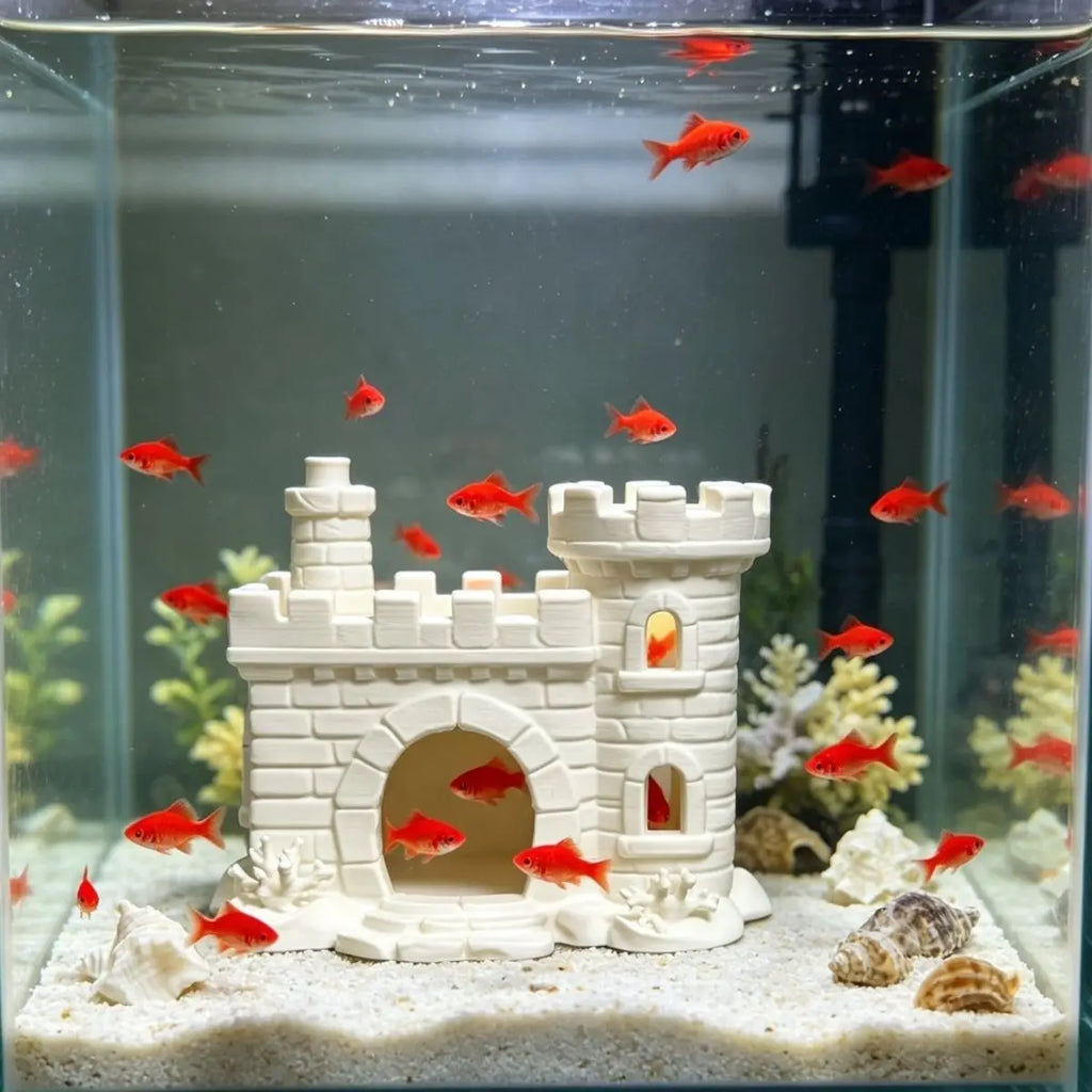 3D Printed Castle Aquarium Ornaments Multi-Opening Fish & Shrimp Hideout, Fairy Tale Themed Decor for Freshwater Saltwater Tanks Oasis Select