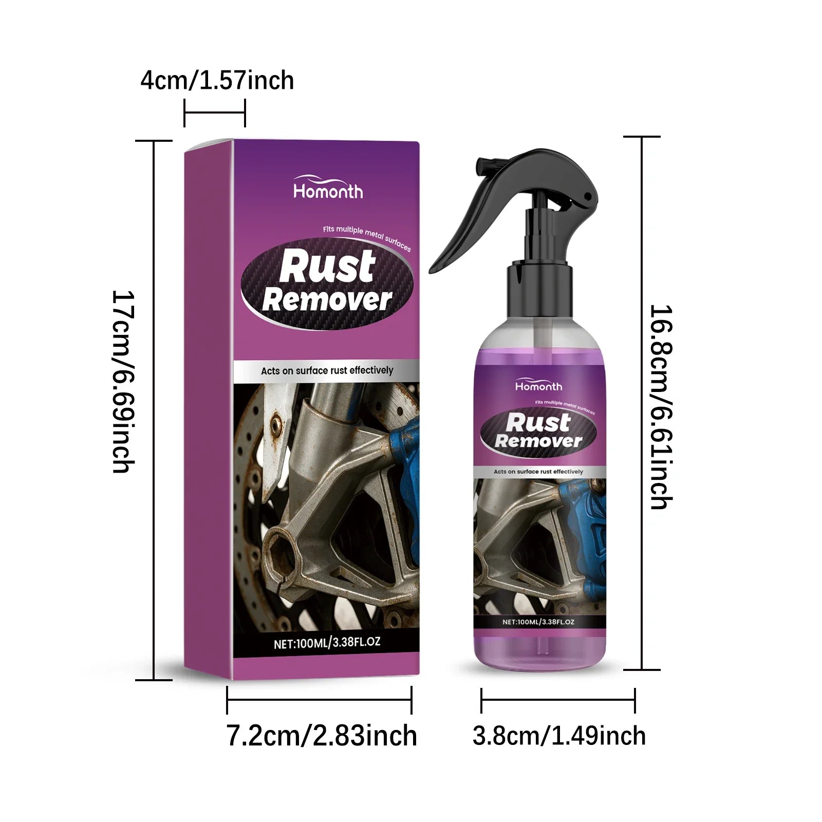 Car Rust Remover Spray Safe for Auto Paint Metal Surface Treatment for Chassis, Wheels, Tools Prevents Corrosion Degreaser 100ml Oasis Select
