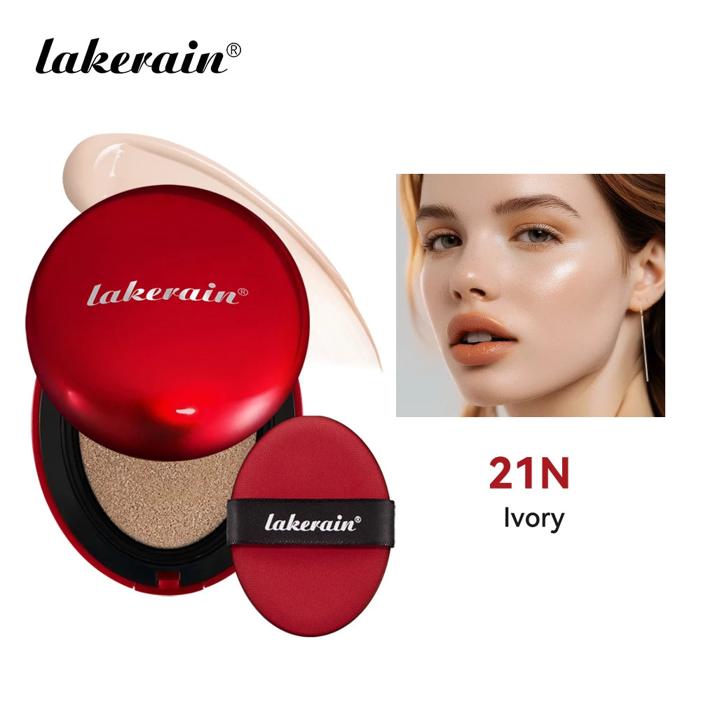 Lakerain Suncreen Cushion Foundation Waterproof Long-lasting Full Coverage Concealer Semi-matte Finish Natural Makeup Cosmetic Oasis Select RED 21N