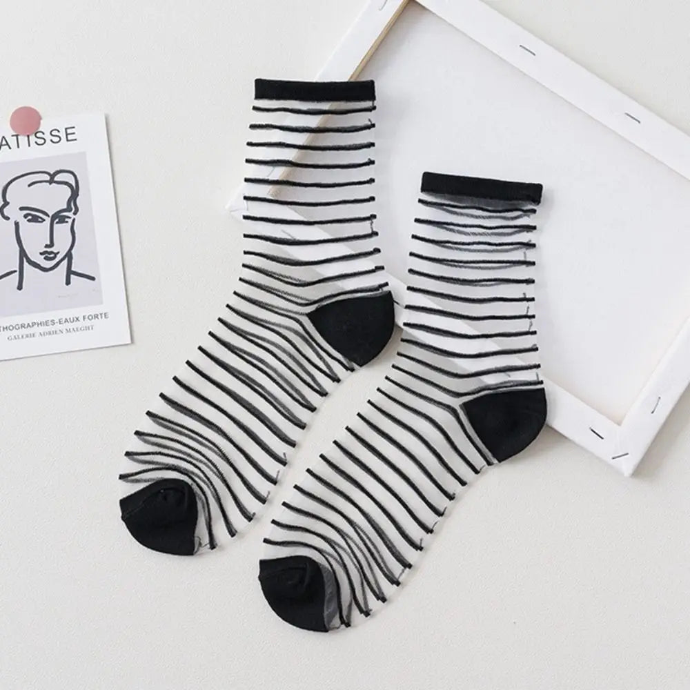 Women Ladies Socks Fashion Sheer Mesh Glass Silk Socks Ultrathin Transparent Crystal Lace Fabulous Elastic Summer Ankle Socks Oasis Select I