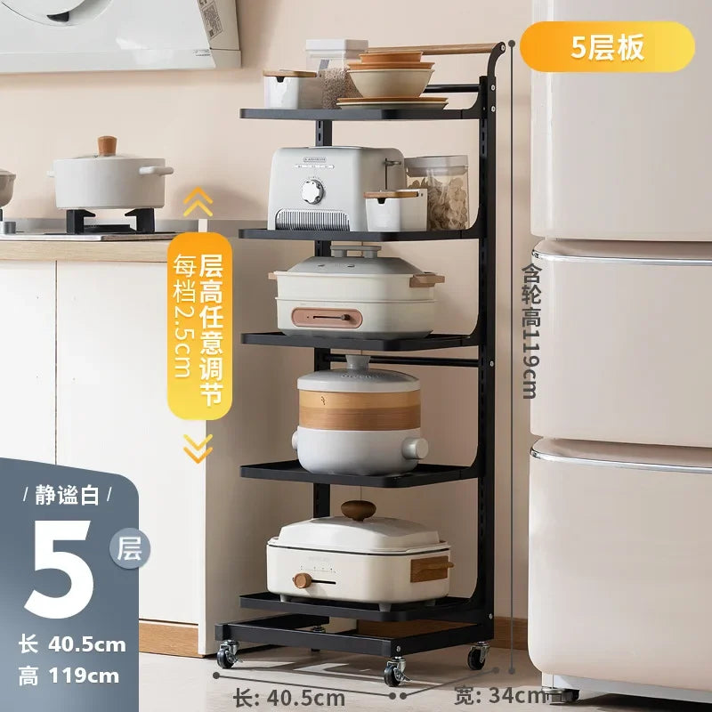 Kitchen rack Household floor-to-ceiling pot rack Multi-layer fruit and vegetable vegetable basket trolley storage rack Oasis Select Black 5-5