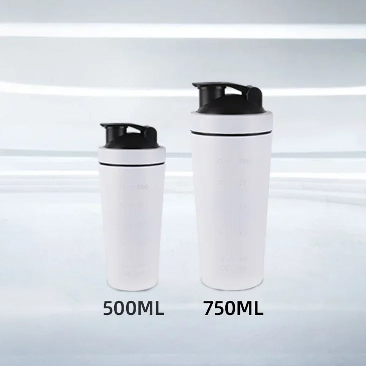 500/750ml Stainless Steel Protein Powder Shaker Bottle with Steel Ball and Scale Leak Proof Gym Fitness Sport Whey Shakes Cup Oasis Select White 750ml