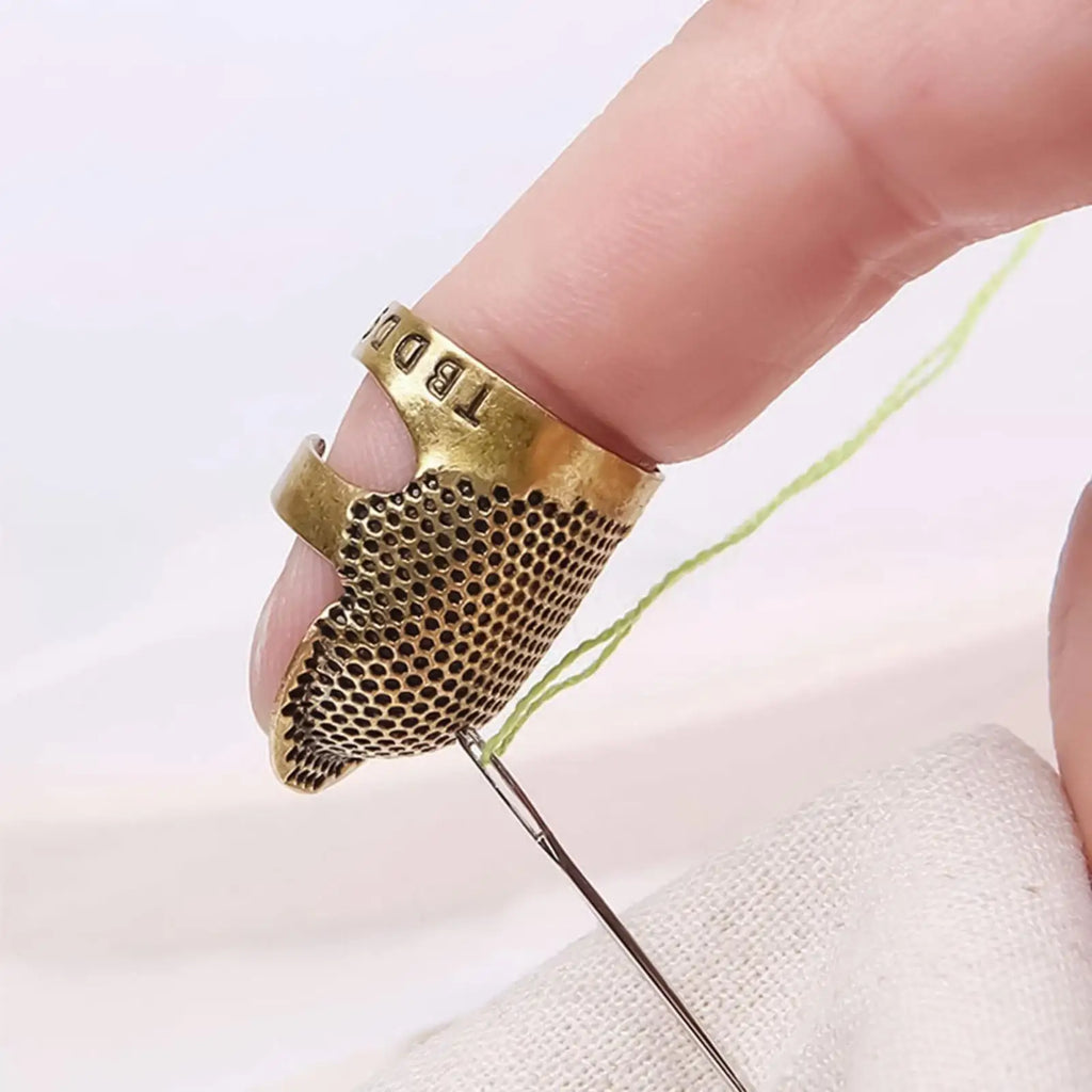 Adjustable Vintage Sewing Thimble 2Pcs Handmade Non-slip Embroidery against Ring Needle Presser Needle Hoop Finger Holder Oasis Select