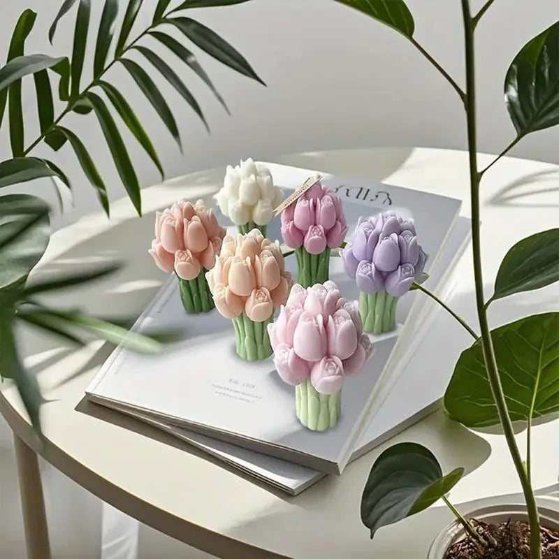 Tulip Bouquet Silicone Mold Suitable for DIY Aromatic Candle, Plaster and Resin Decoration, Flower Theme Irregular Shape Handmad Oasis Select