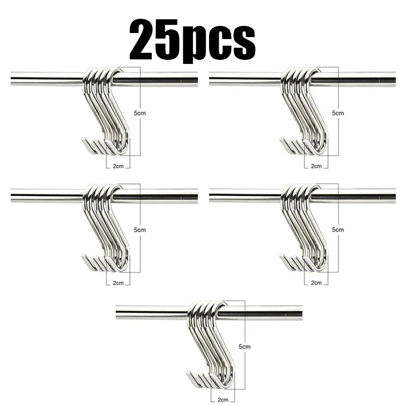 5/10/20/25pcs Stainless Steel S-Shape Hooks Multifunction Hanging Hook For Clothes Bags Towels Home Kitchen Storage Rack Holders Oasis Select 25pcs-S