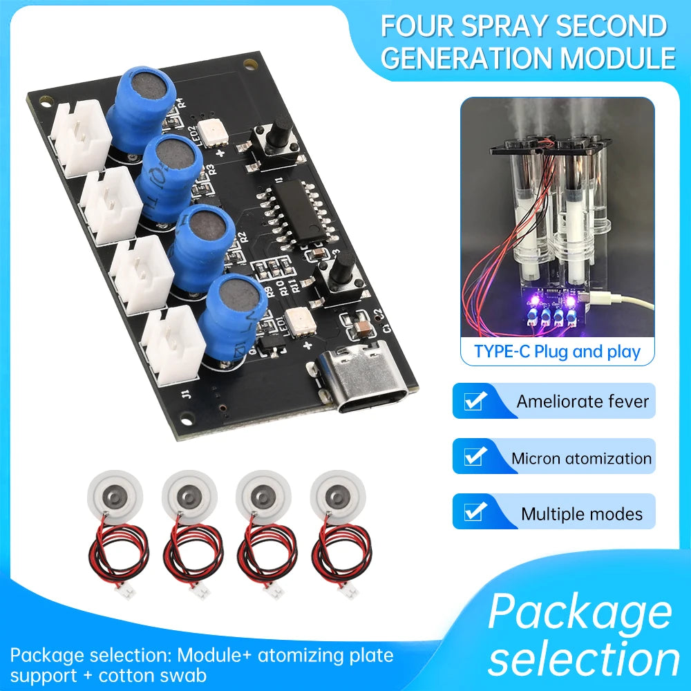 DC5V Four Spray Second Generation Humidifier With Colorful Ambient Lighting DIY Atomization Control Board Ultrasonic Atomizer Oasis Select