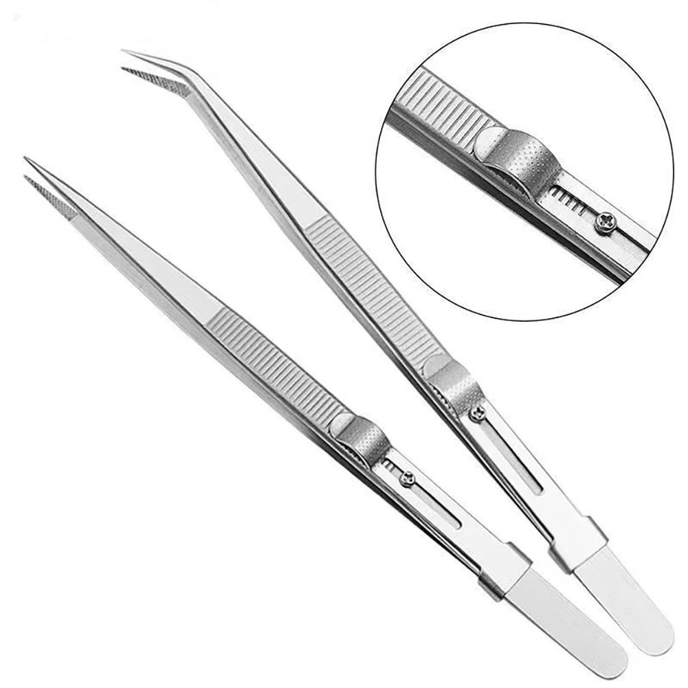 Stainless Steel Diamond Jewelry Tweezers Gemstone Pincette with Adjustable Antislip Lock Electronic Component Tweezer Hand Tools Oasis Select