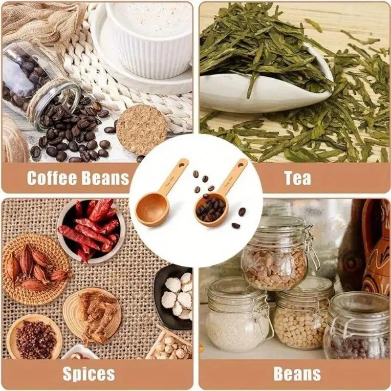 Wooden Measuring Spoon Portable Beech Walnut 7.5-45ML Non-Slip Kitchen Tool for Household Baking Cooking Flour Sugar Measuring Oasis Select
