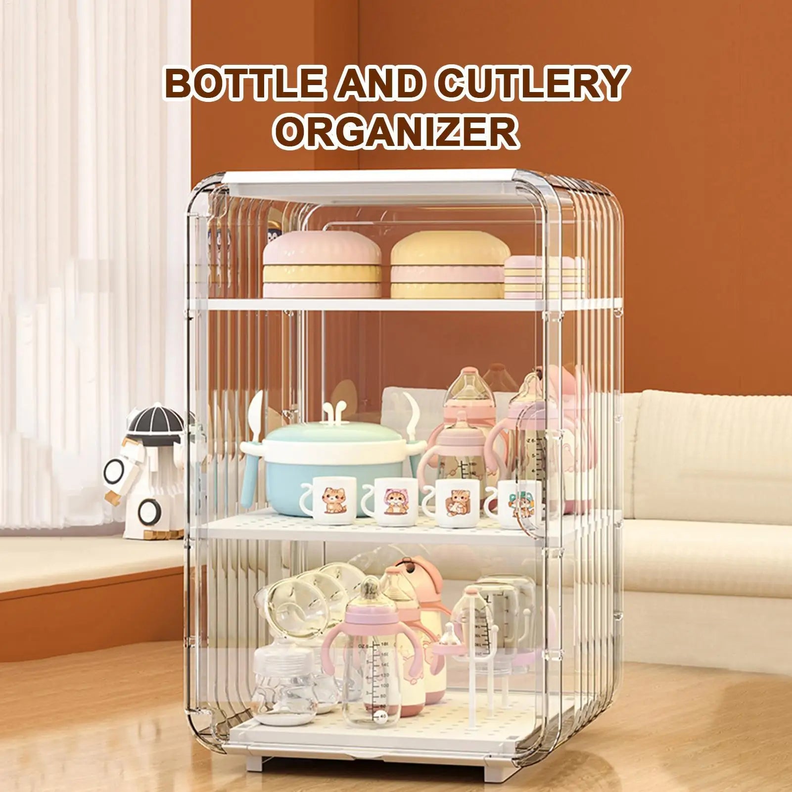 Baby Bottle Storage Organizer Toddler Cutlery Organizer Clear Dustproof Bottle Holder for Kitchen Bathroom Table Bedroom Fridge Oasis Select