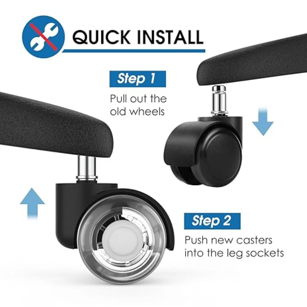2 inch Heavy Duty Universal Office Chair Casters 5-Pack Quiet Roll for All Floors, Carpet Oasis Select
