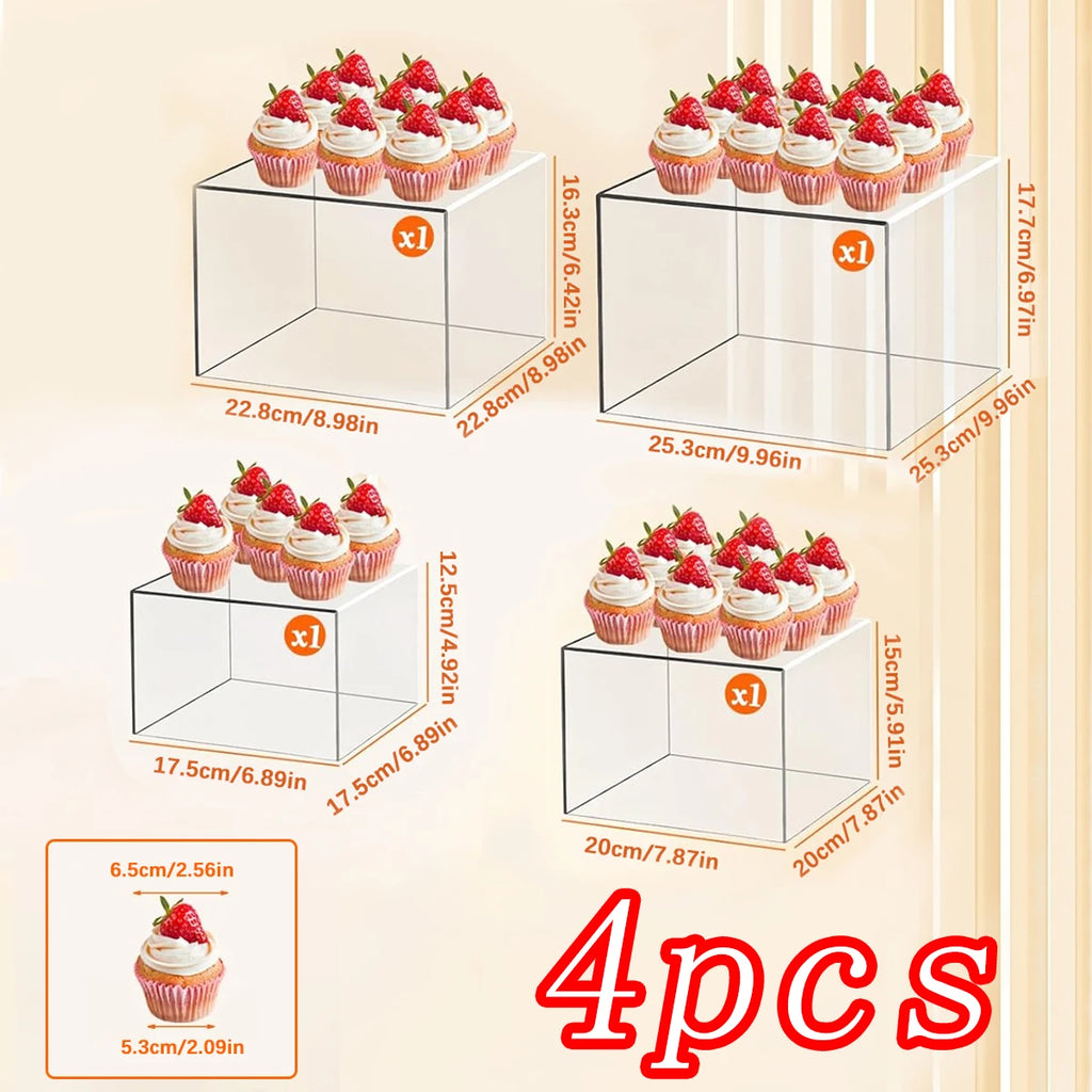4/5/6/7/8pcs transparent acrylic 3D cube cake rack set for party dessert display ideal choice for party planners and sellers Oasis Select 4pcs-transparent