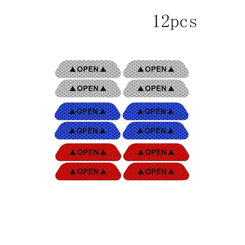 4/8/12/16pcs Reflective Car Door Sticker Safety Opening Warning Reflector Tape Decal Car Accessorie Interior Reflector Sticker Oasis Select 12pcs mix 3