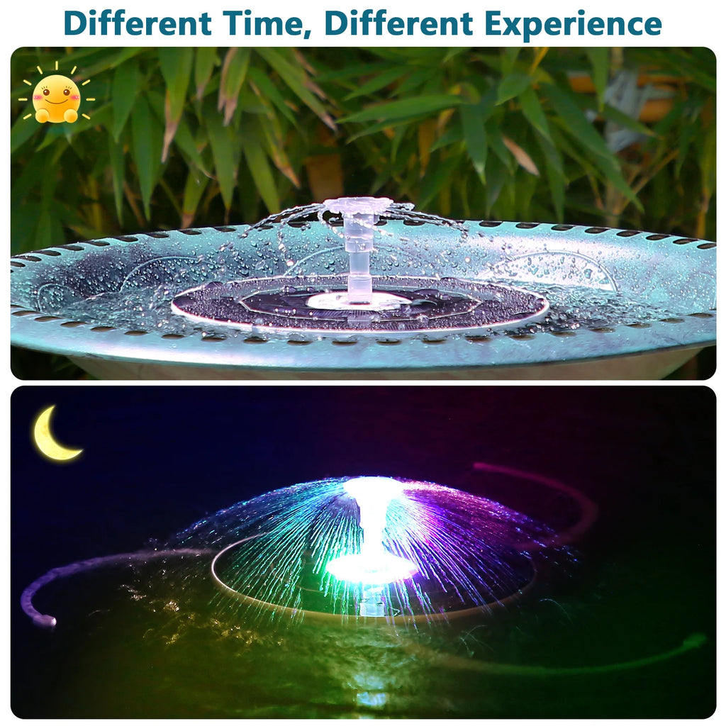6.5W Solar Fountain Pump Built-in 5000mAh Battery, Solar Powered Water Fountain Pump with LED Lights for Pond, Garden Oasis Select