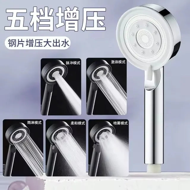 Black Silver Shower Head High Pressure 5 Modes Water Saving Nozzle Powerful Pressurized Spa Handheld Showers Bathroom accessorie Oasis Select Silver
