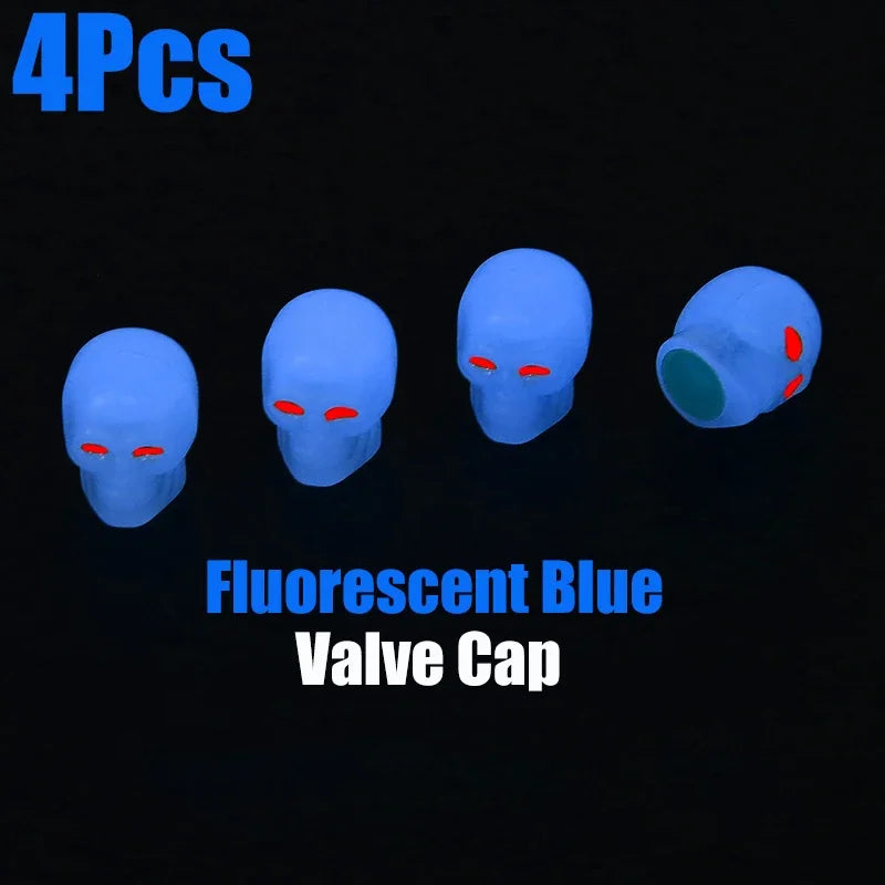 Blue Luminous Valve Cap Plastic ABS Luminous Tire Valve Cover Tires Accessories Tyre Stem Covers Applicable Car Motorcycle Bike Oasis Select Skull-Blue