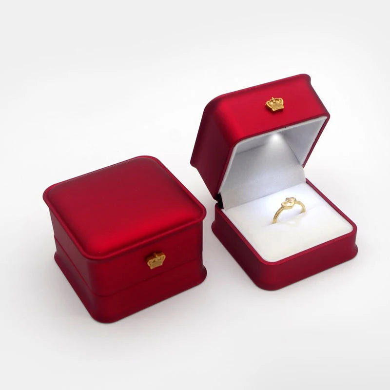 Led Jewelry Ring Box With Llight Luxury Crown Earrings Pendant Storage Display Proposal Wedding Gift Box Jewelry Organizer Box Oasis Select Red-6.5cm Other