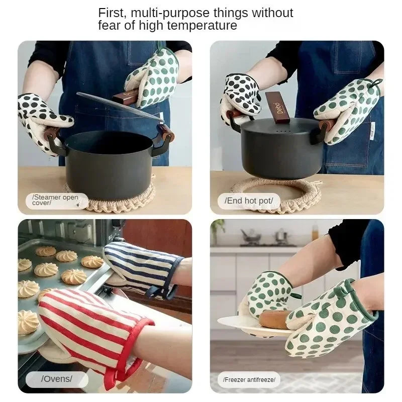 2pcs Style Polka Dot Heat-Resistant Oven Mitts for Home Use Japanese Microwave Safe Gloves kitchen gloves heat resistant Oasis Select