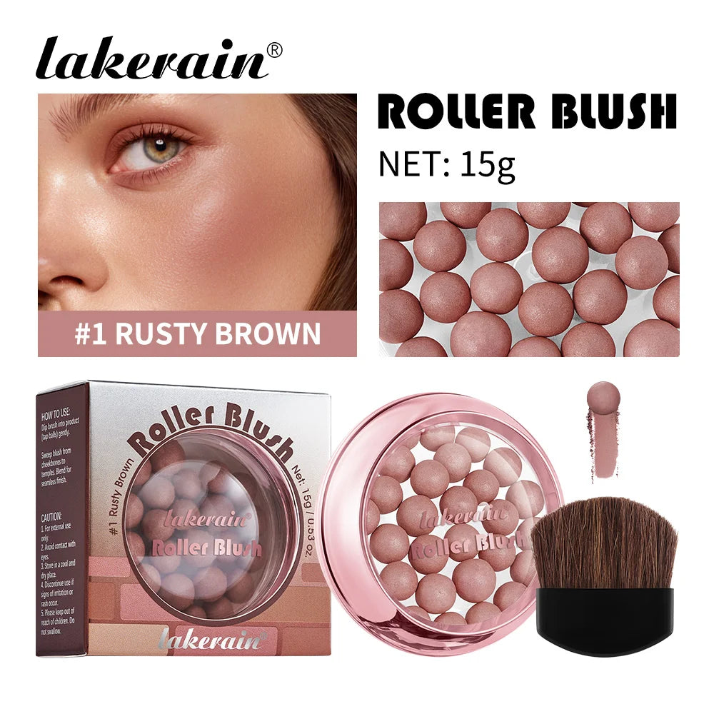 Lakerain Roller Blush Long-lasting Holding Natural Makeup Spherical Appearance Design Powdery Texture Pearlescent Effect Blush Oasis Select Rusty Brown