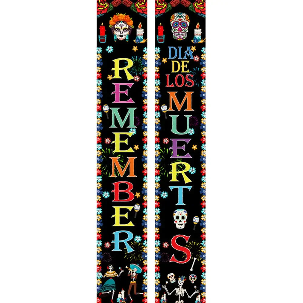 1.3m Mexico Day of the Dead Porch Sign Halloween Party Outdoor Decor Skeleton Ghost Couple Bride Groom Patio Door Hanging Flag Oasis Select e 180x30cm