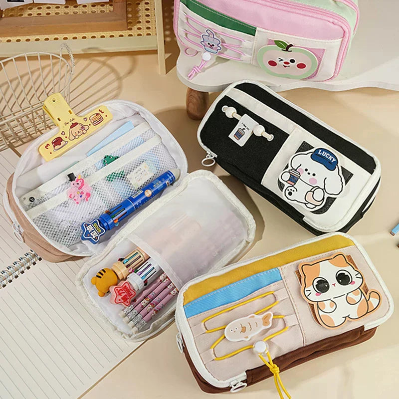 Panda Pencil Bag Green Multi-Layer Large Capacity Pensil Case Cute Cartoon Pen Holder Stationery School Supplies Gift Organizer Oasis Select