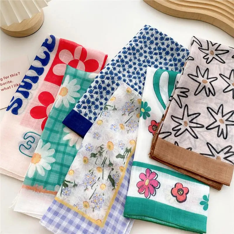 58cm Cotton Linen Handkerchief Print Square Neck Scarf Women Small Shawls Hair Scarfs Female Bag Scarves Head Scarf Oasis Select