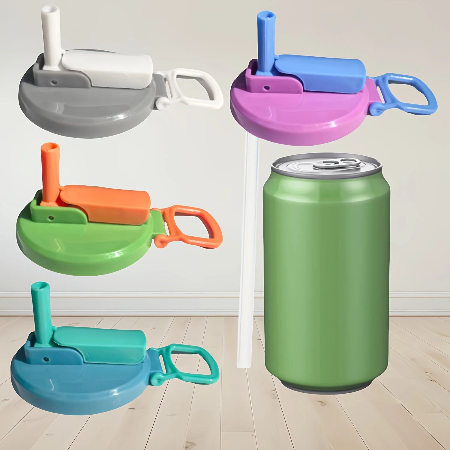 Reusable Lid for Soft Drink Cans That Comes in Four Colors Designed for Beverages, Juices, And Soft Drinks Complete with a Straw Oasis Select
