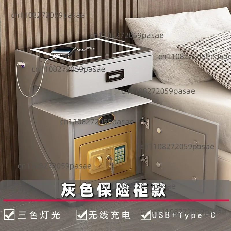 Smart Bedside Table With Wireless Charging LED Light Modern Bedroom Storage Cabinet Safe Home Furniture Oasis Select Light gray 40x45x58cm