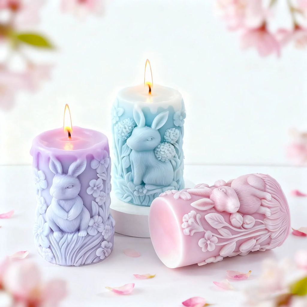 Rabbit Relief Cylinder Candle Silicone Mold Bunny Resin Animal Soy Wax Mould Easter Home Decor Concrete Mould Oasis Select