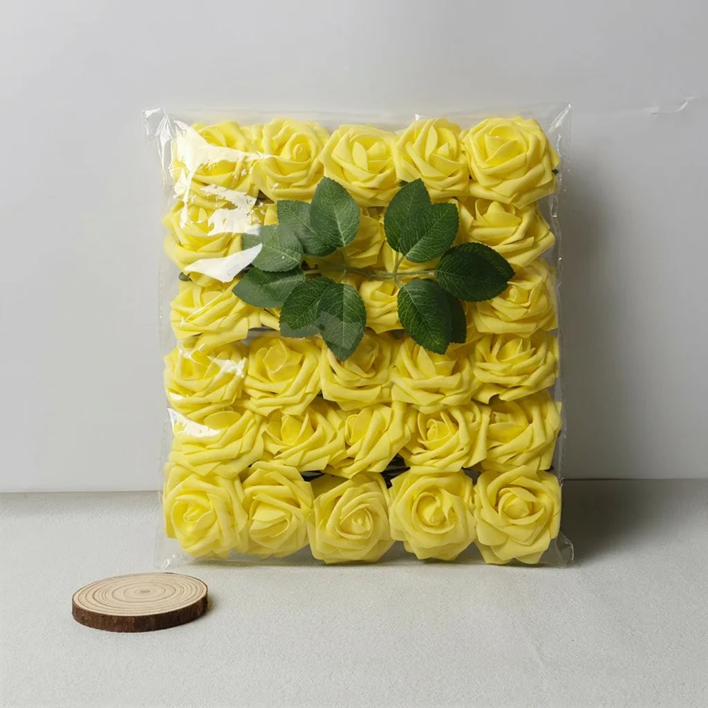 30 Pieces Artificial PE Foam Roses Fake Rose Flowers for DIY Bridal Bouquet Wedding Valentine's Day Party Decoration Oasis Select Yellow-30pcs