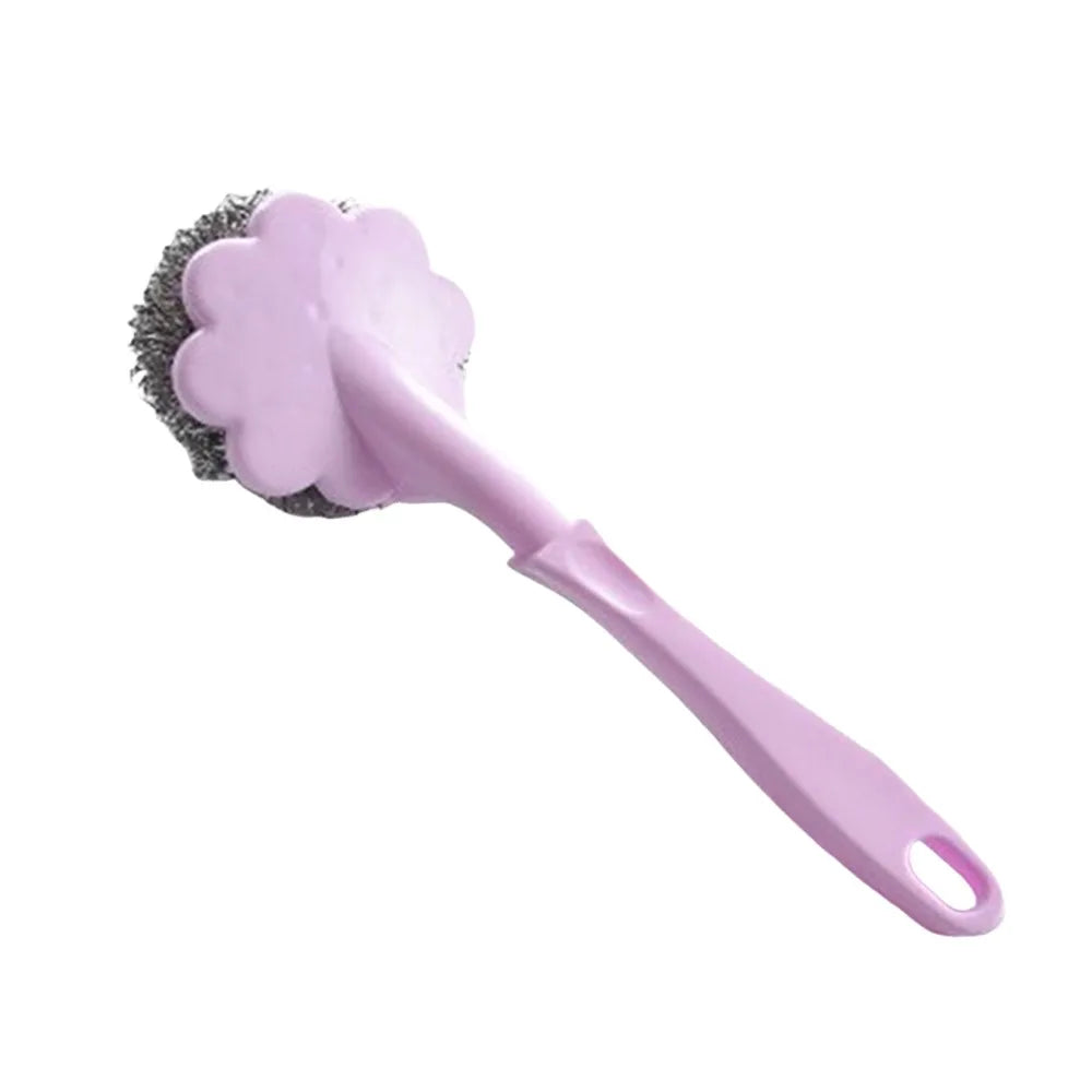 New Long Handle Cleaning Ball Oil Removal Non-stick Oil Steel Wire Ball Brush Multi-function Pot Washing Brush Kitchen Accessory Oasis Select Purple