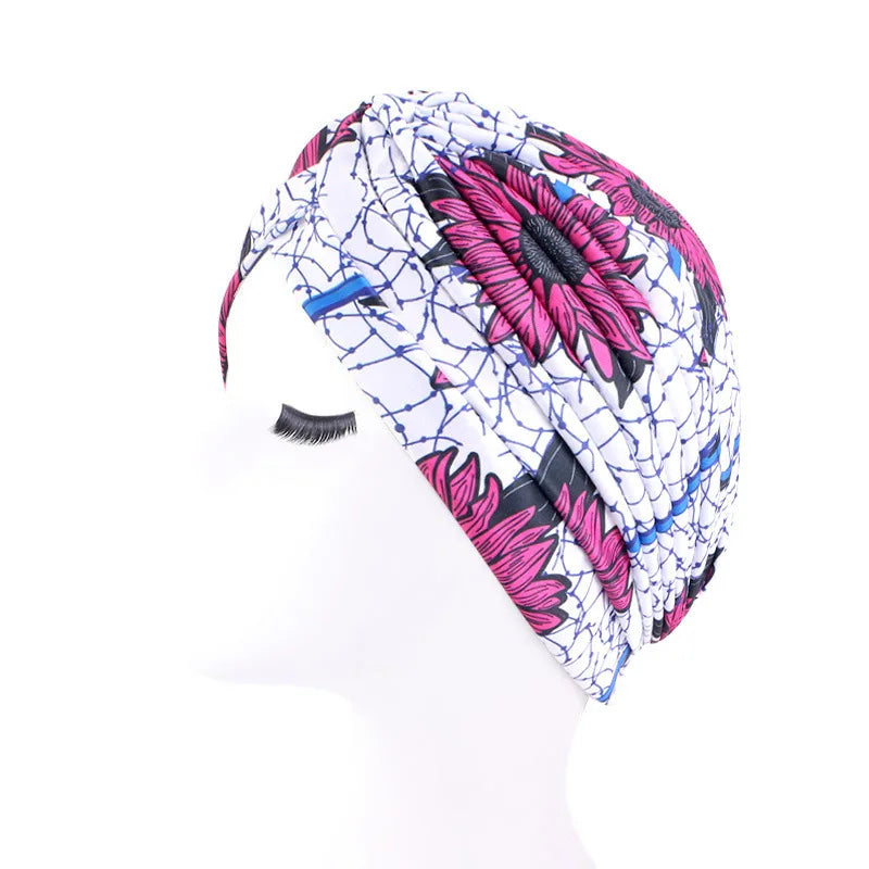 Fashion Printed Knot Turban Headwrap for Women Soft Chemo Cap Muslim Hijab Beanie Headscarf for Hair Loss and Daily Style Oasis Select E