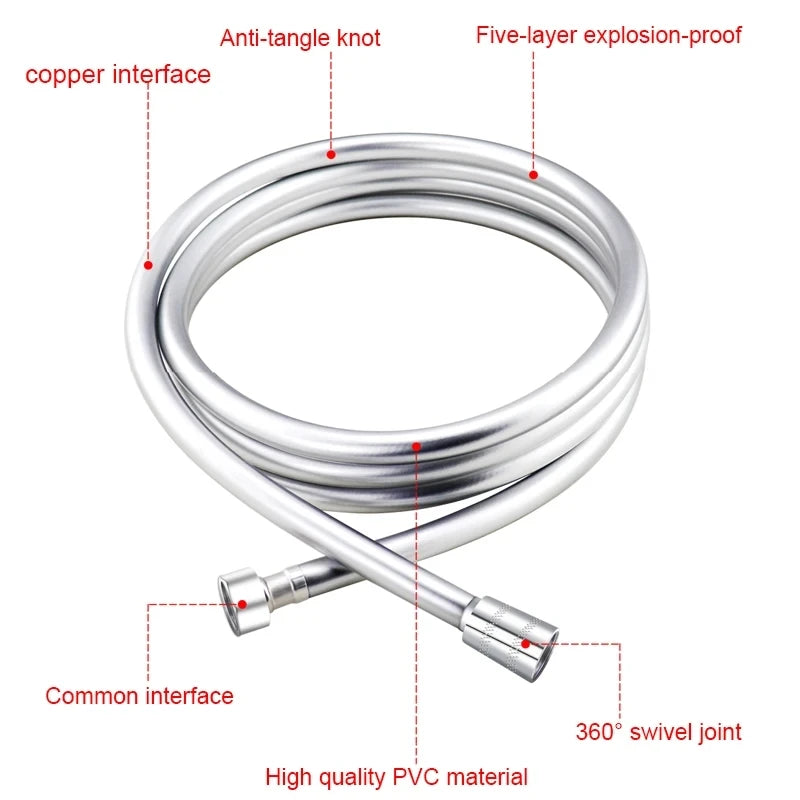 1.5/2.0M PVC Silicone Shower Head Hose Flexible Pipe Tube High Pressure Water Powerful Multilayer Plumbing Bathroom Accessories Oasis Select
